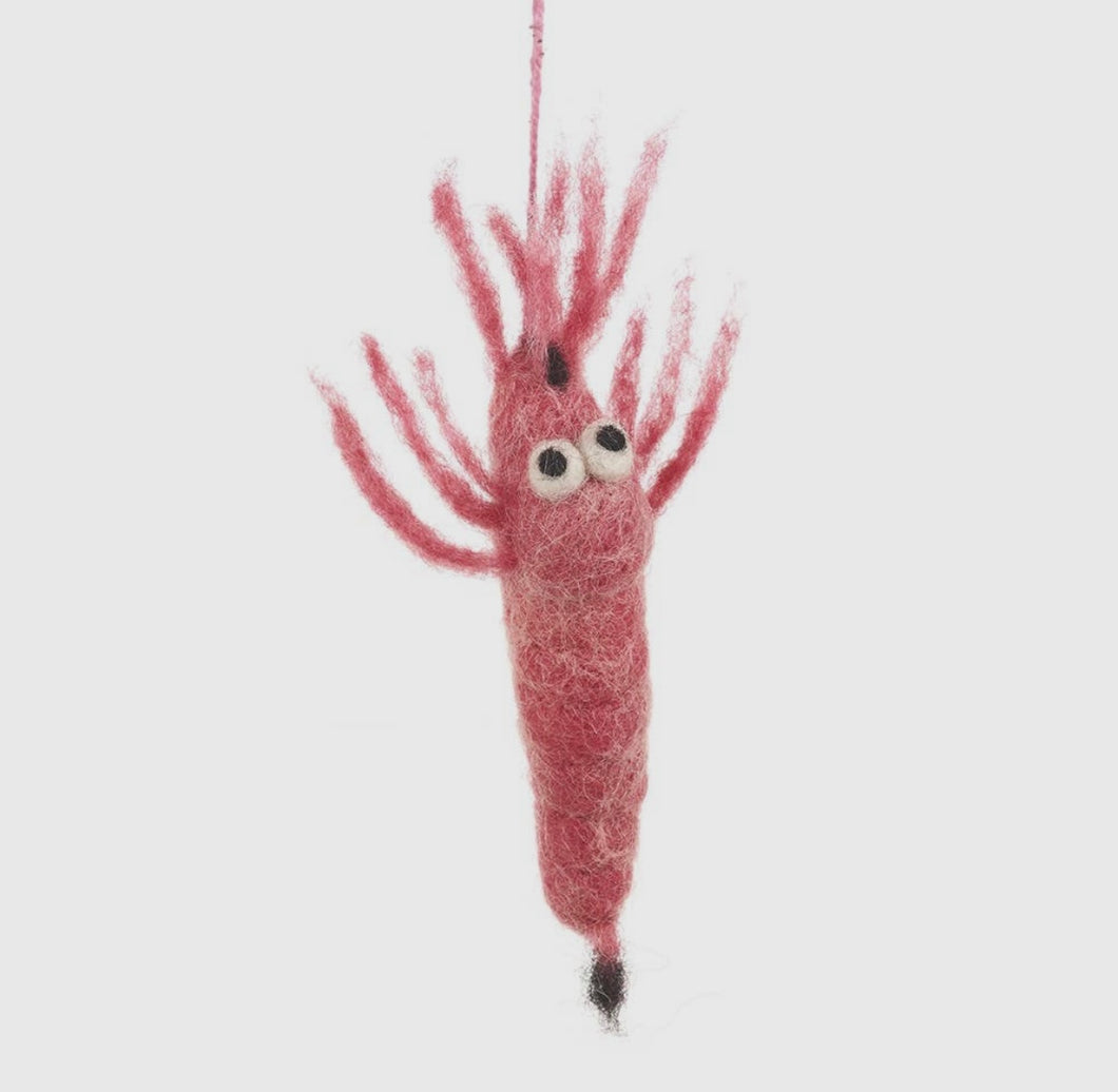 Handmade fair trade wool felt Prawn