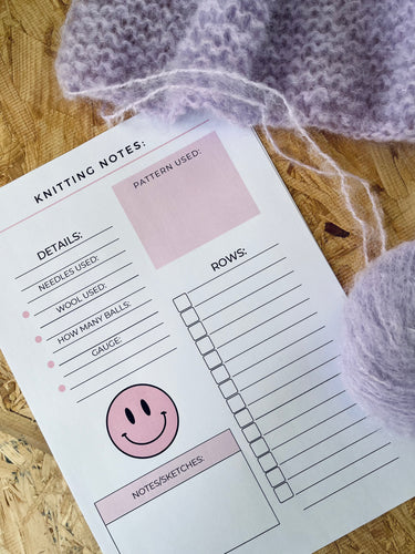 Printable knitting notes-English