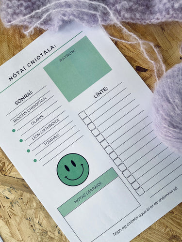 Inchlóite nótaí cniotála-Printable knitting notes in Irish