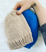 Load image into Gallery viewer, Timpeall Hat super easy chunky knit hat knitted on circular needles PATTERN for beginners with videos unisex knitted hat pattern