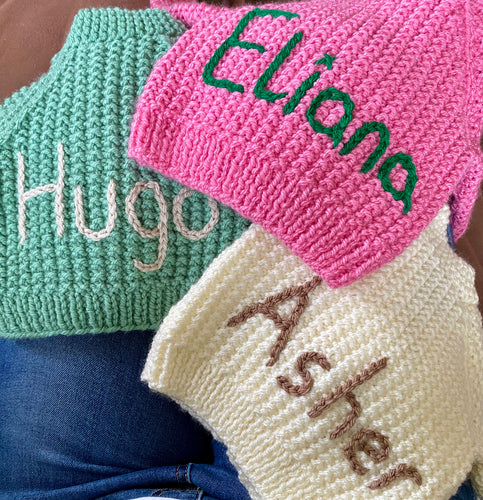 Handknit personalised Babóg cardigans